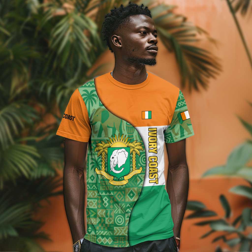 Ivory Coast T shirt Elephant Crest and Tribal Pattern TS04