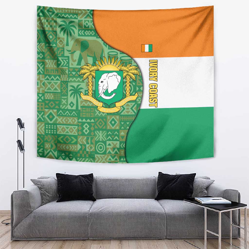 Ivory Coast Tapestry Elephant Crest and Tribal Pattern TS04