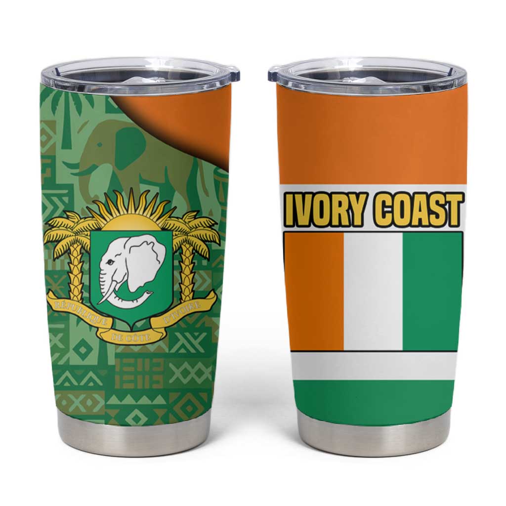Ivory Coast Tumbler Cup Elephant Crest and Tribal Pattern TS04