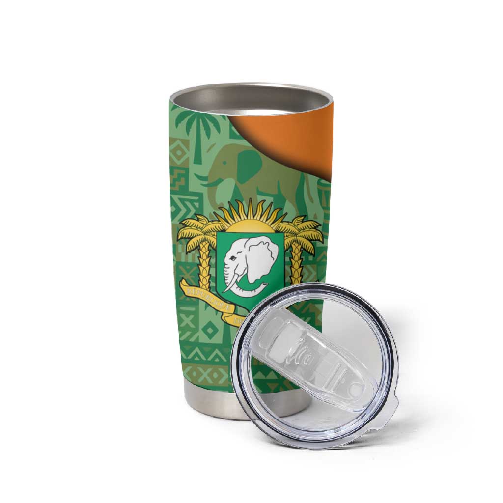 Ivory Coast Tumbler Cup Elephant Crest and Tribal Pattern TS04