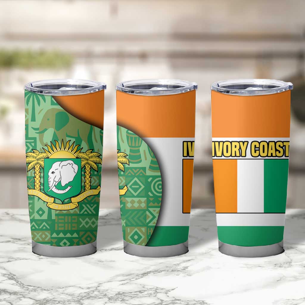Ivory Coast Tumbler Cup Elephant Crest and Tribal Pattern TS04