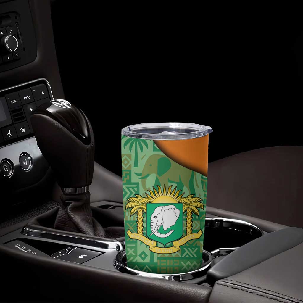 Ivory Coast Tumbler Cup Elephant Crest and Tribal Pattern TS04