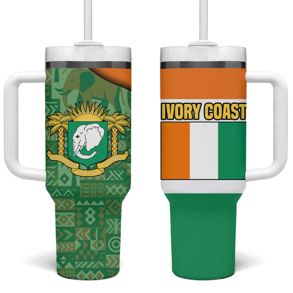Ivory Coast Tumbler With Handle Elephant Crest and Tribal Pattern TS04