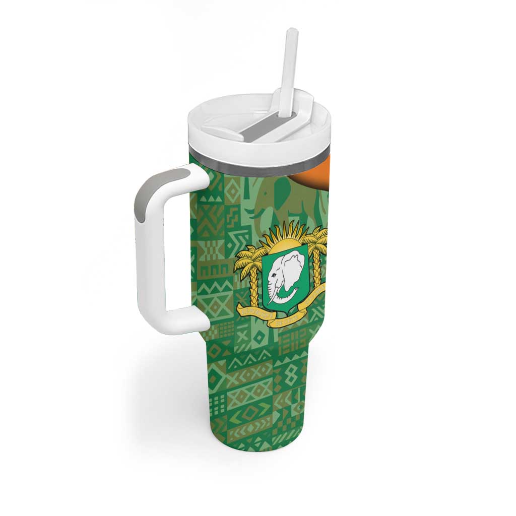 Ivory Coast Tumbler With Handle Elephant Crest and Tribal Pattern TS04