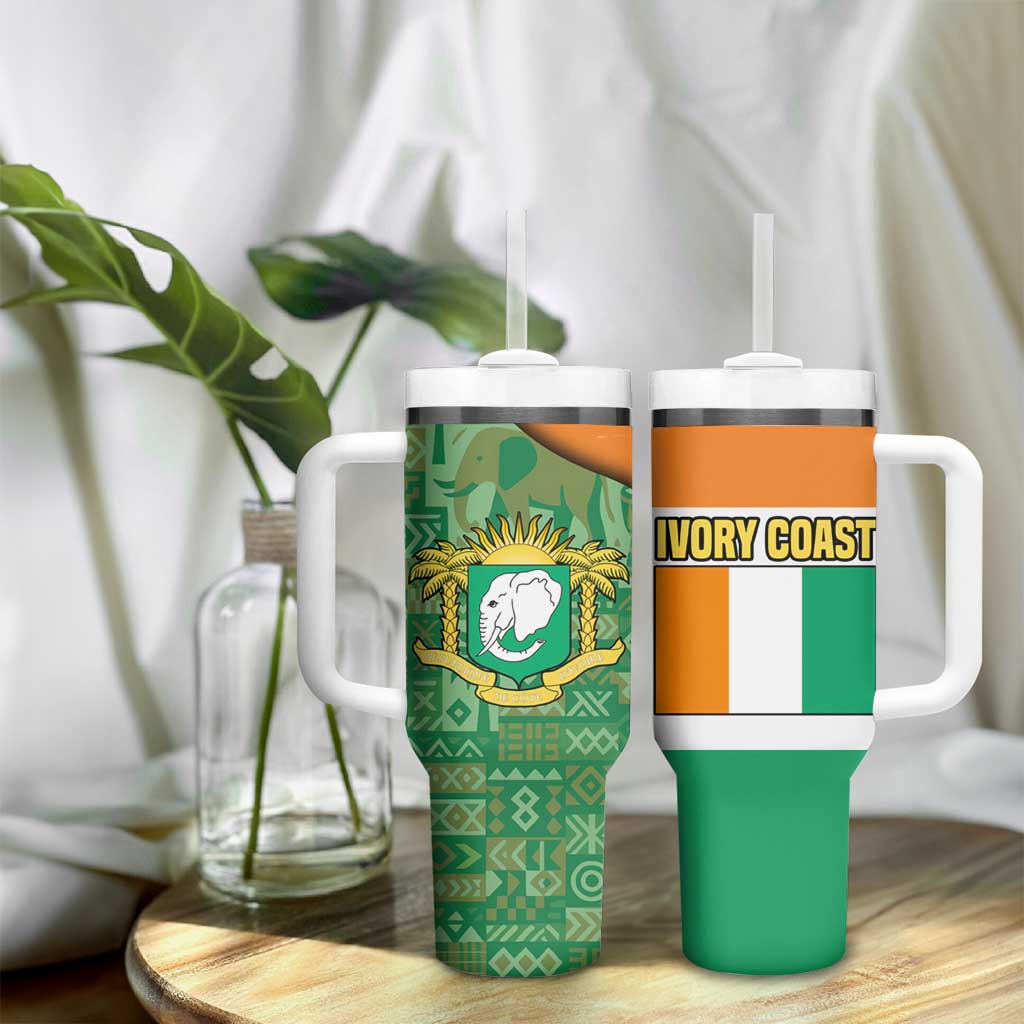 Ivory Coast Tumbler With Handle Elephant Crest and Tribal Pattern TS04