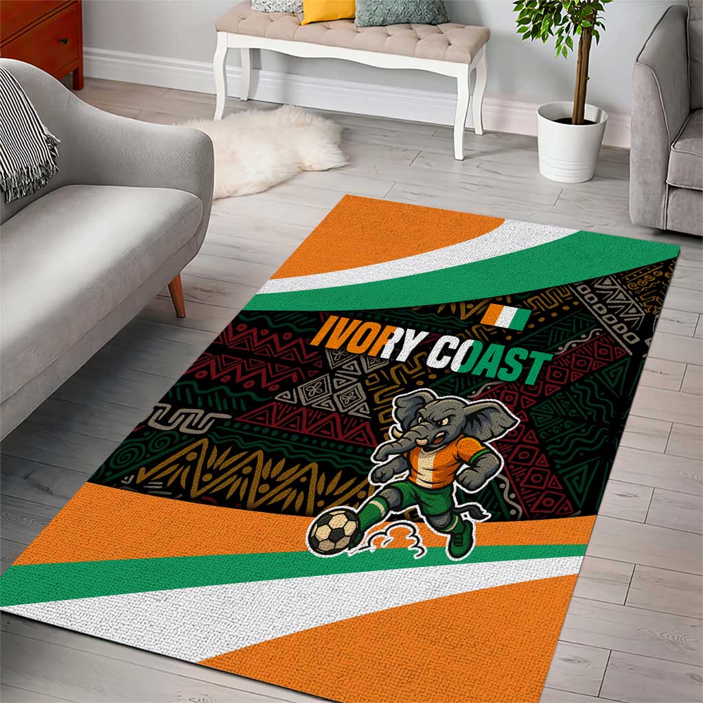 Ivory Coast Elephants Football Area Rug Soccer with Tribal Pattern TS04
