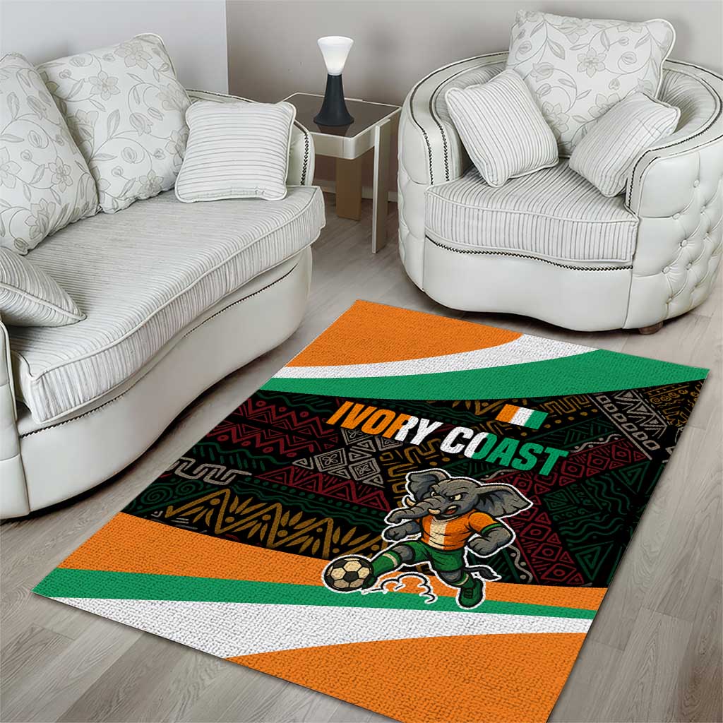 Ivory Coast Elephants Football Area Rug Soccer with Tribal Pattern TS04