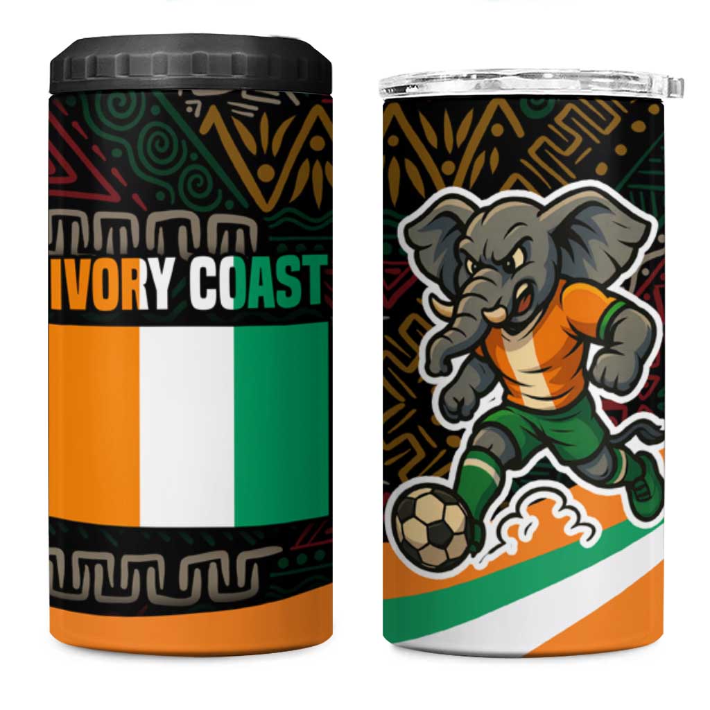 Ivory Coast Elephants Football 4 in 1 Can Cooler Tumbler Soccer with Tribal Pattern TS04