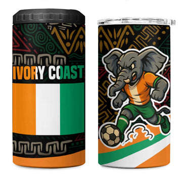 Ivory Coast Elephants Football 4 in 1 Can Cooler Tumbler Soccer with Tribal Pattern TS04
