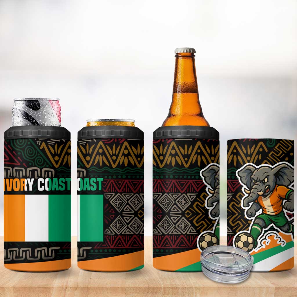Ivory Coast Elephants Football 4 in 1 Can Cooler Tumbler Soccer with Tribal Pattern TS04