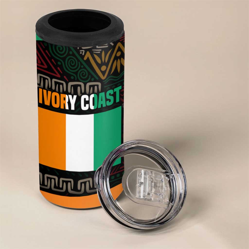 Ivory Coast Elephants Football 4 in 1 Can Cooler Tumbler Soccer with Tribal Pattern TS04
