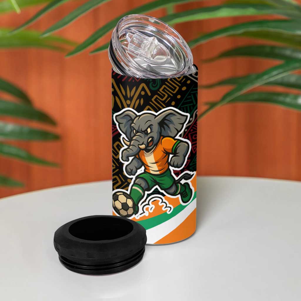 Ivory Coast Elephants Football 4 in 1 Can Cooler Tumbler Soccer with Tribal Pattern TS04