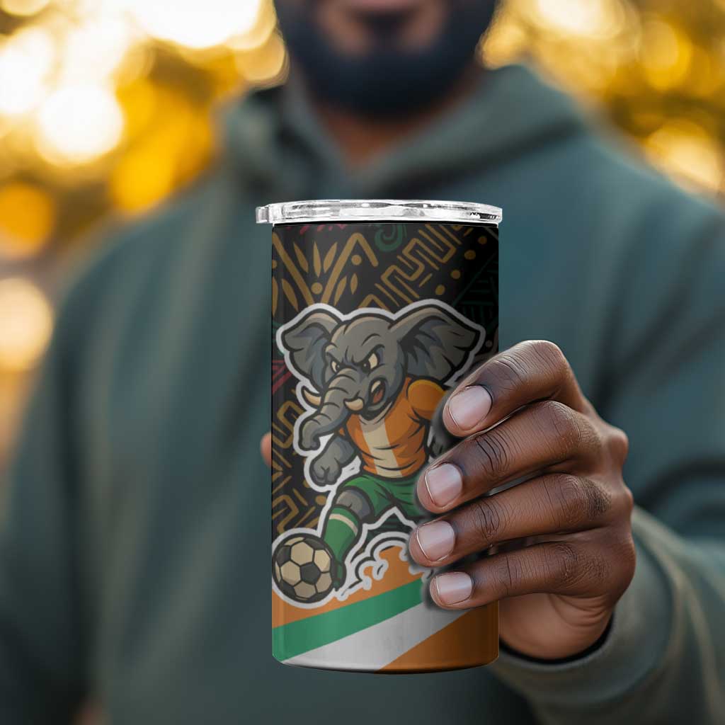 Ivory Coast Elephants Football 4 in 1 Can Cooler Tumbler Soccer with Tribal Pattern TS04