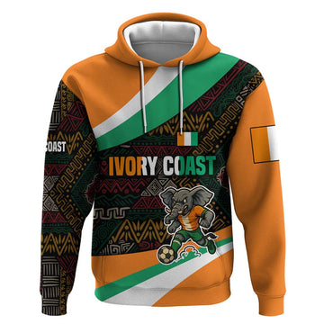 Ivory Coast Hoodie with Soccer Elephant and Tribal Pattern Design TS04