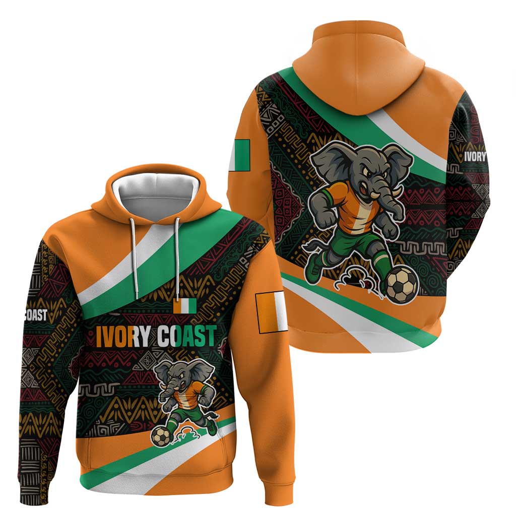 Ivory Coast Hoodie with Soccer Elephant and Tribal Pattern Design TS04