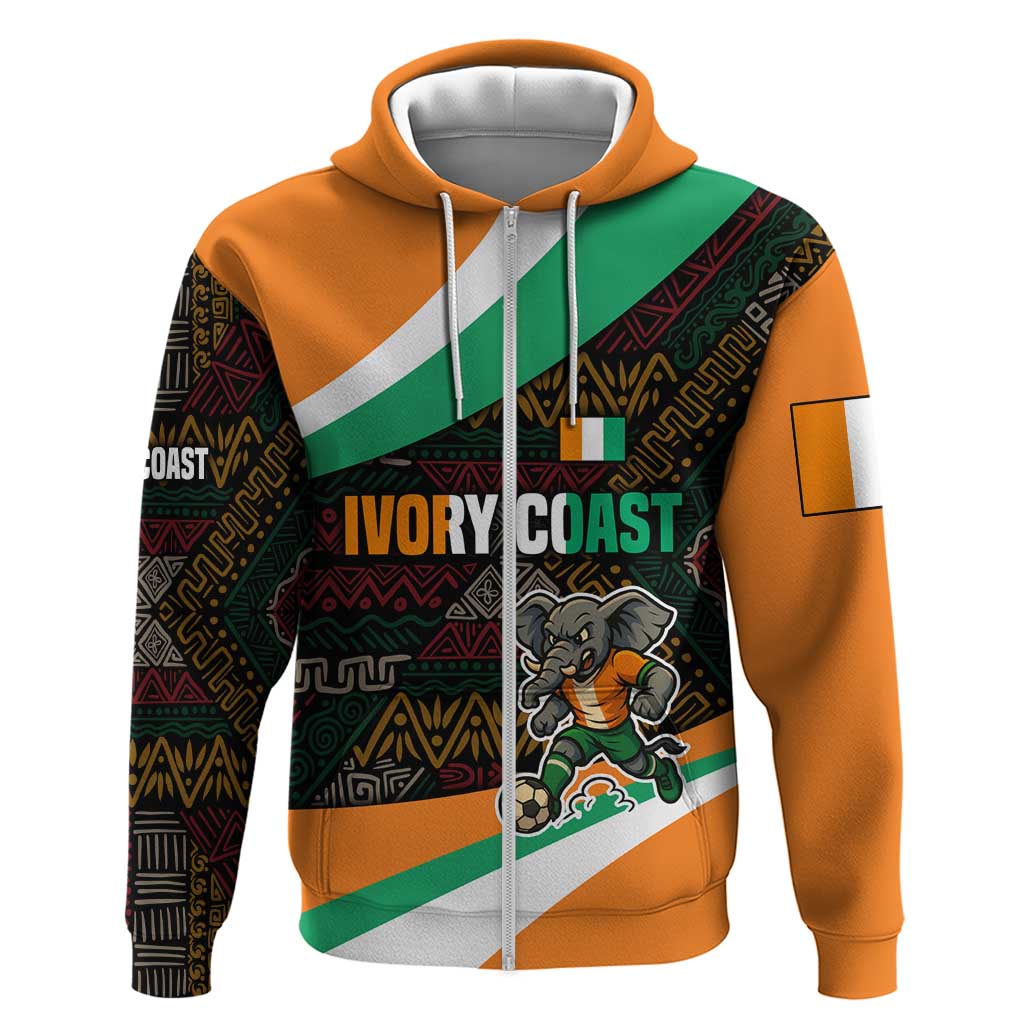 Ivory Coast Hoodie with Soccer Elephant and Tribal Pattern Design TS04