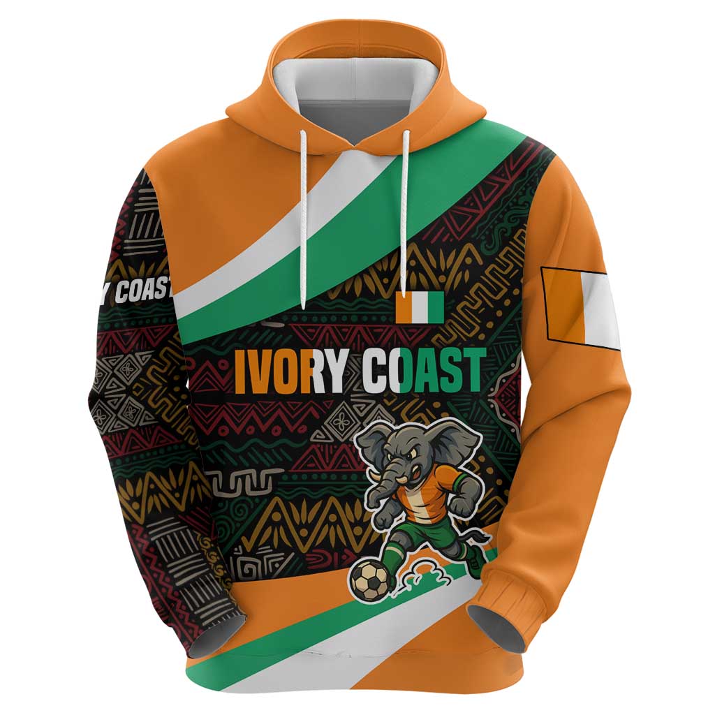 Ivory Coast Hoodie with Soccer Elephant and Tribal Pattern Design TS04