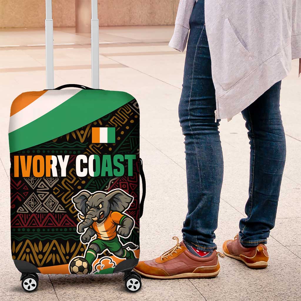 Ivory Coast Luggage Cover with Soccer Elephant and Tribal Pattern Design TS04