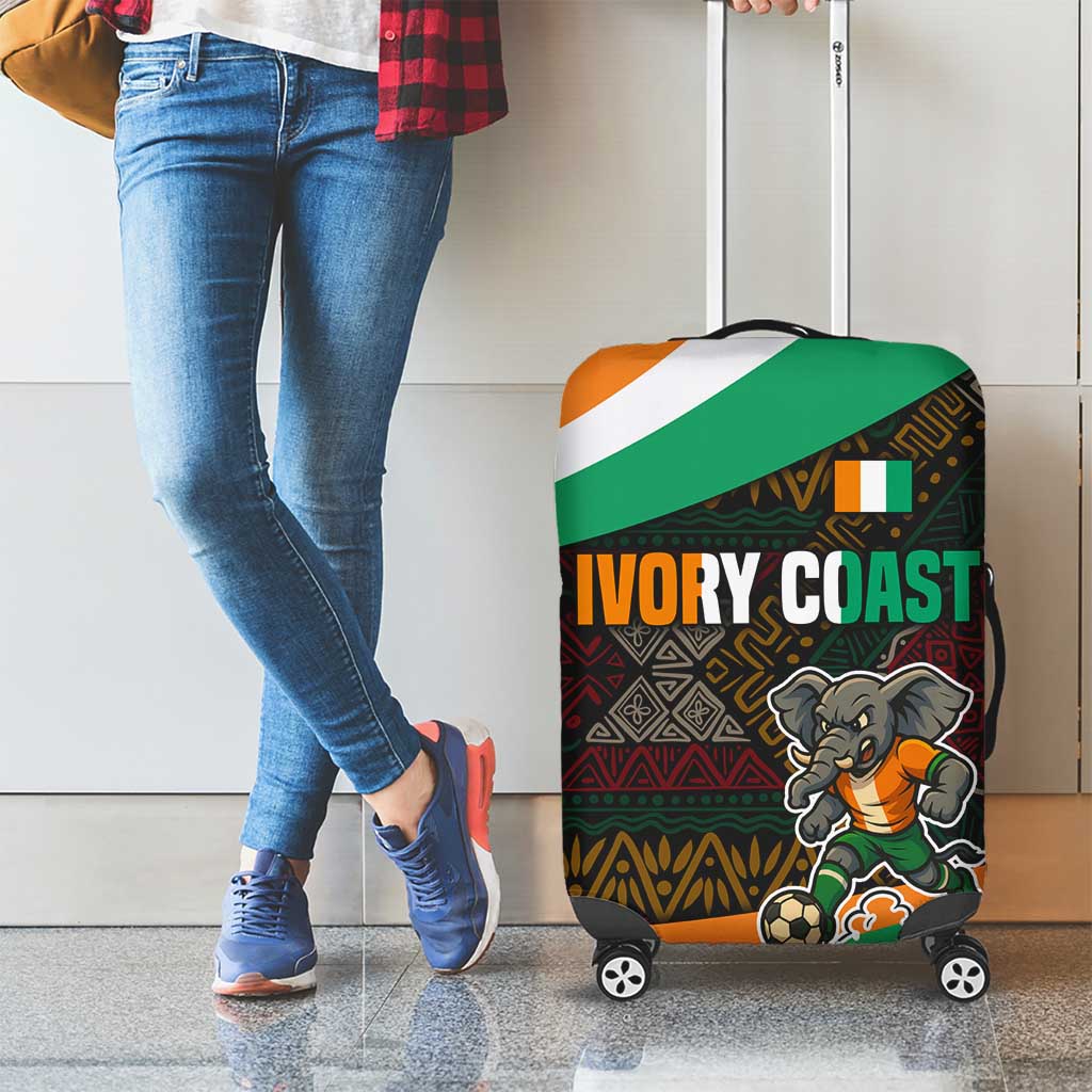Ivory Coast Luggage Cover with Soccer Elephant and Tribal Pattern Design TS04