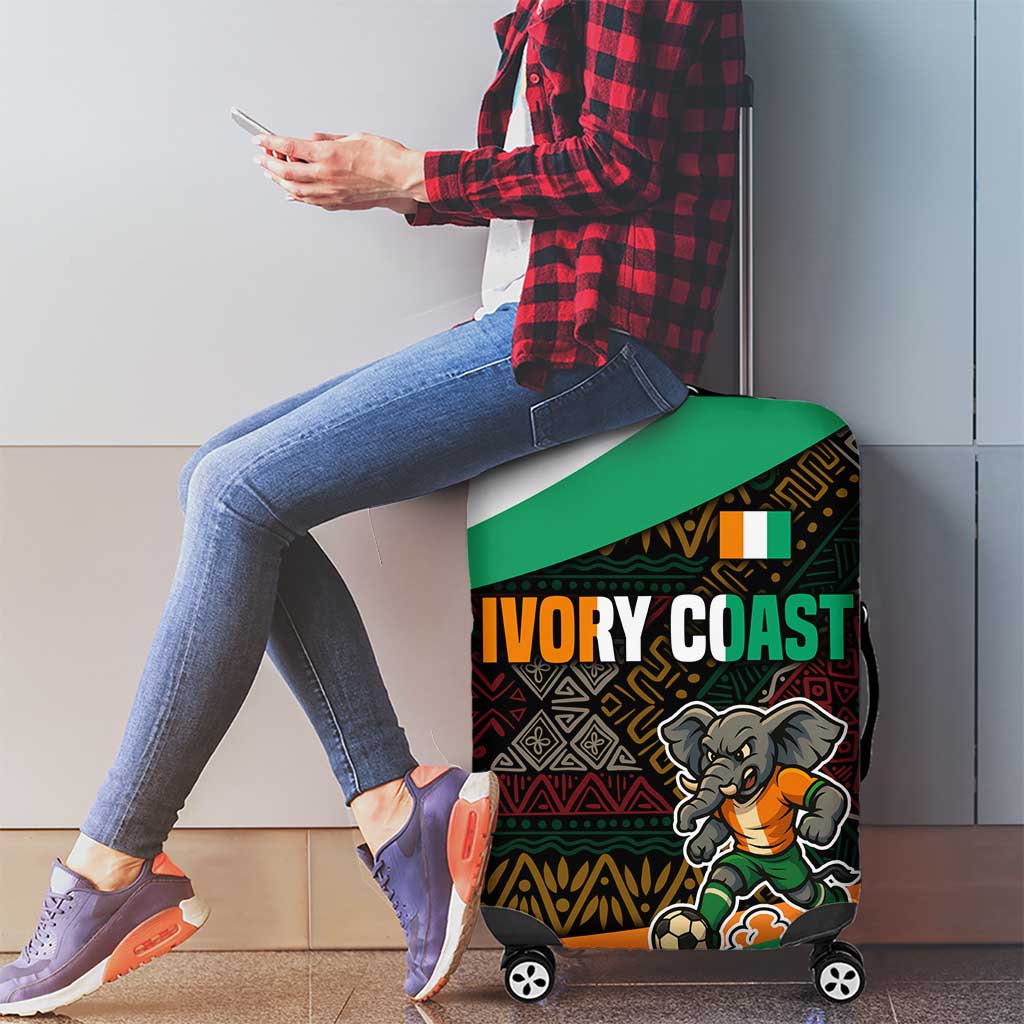 Ivory Coast Luggage Cover with Soccer Elephant and Tribal Pattern Design TS04
