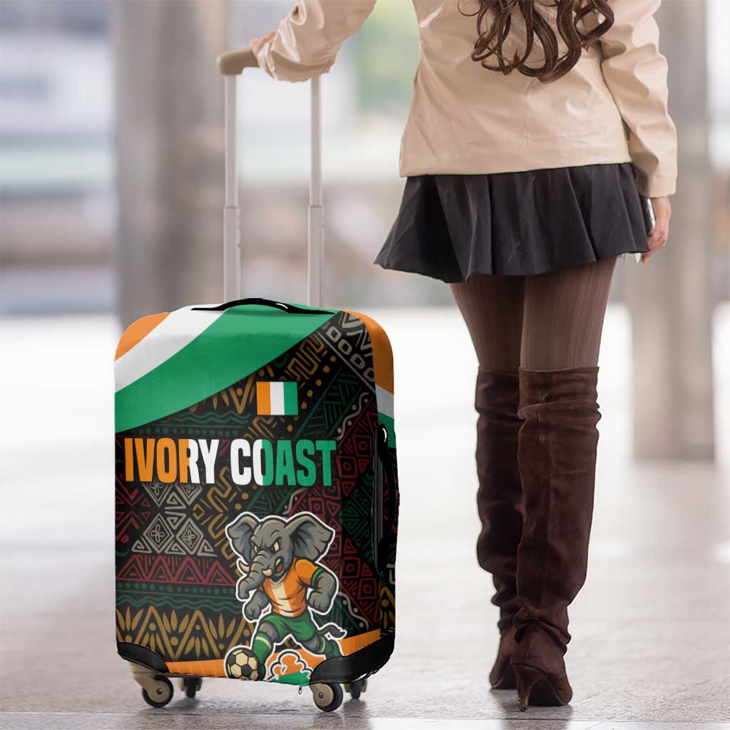 Ivory Coast Luggage Cover with Soccer Elephant and Tribal Pattern Design TS04