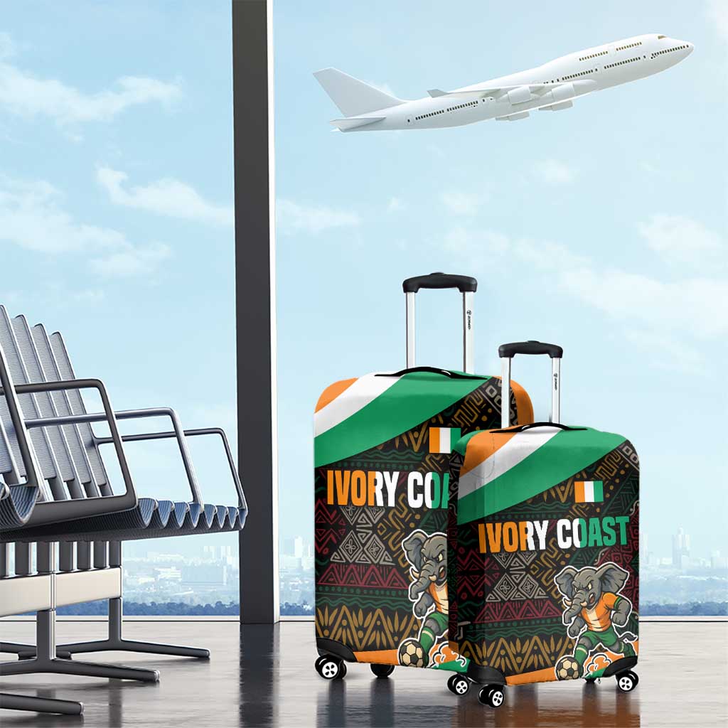 Ivory Coast Luggage Cover with Soccer Elephant and Tribal Pattern Design TS04