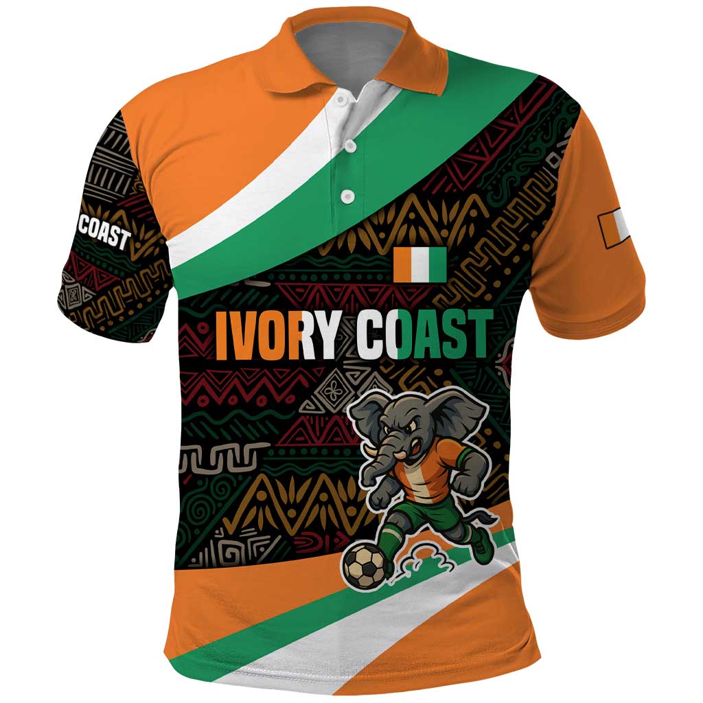 Ivory Coast Polo Shirt with Soccer Elephant and Tribal Pattern Design TS04