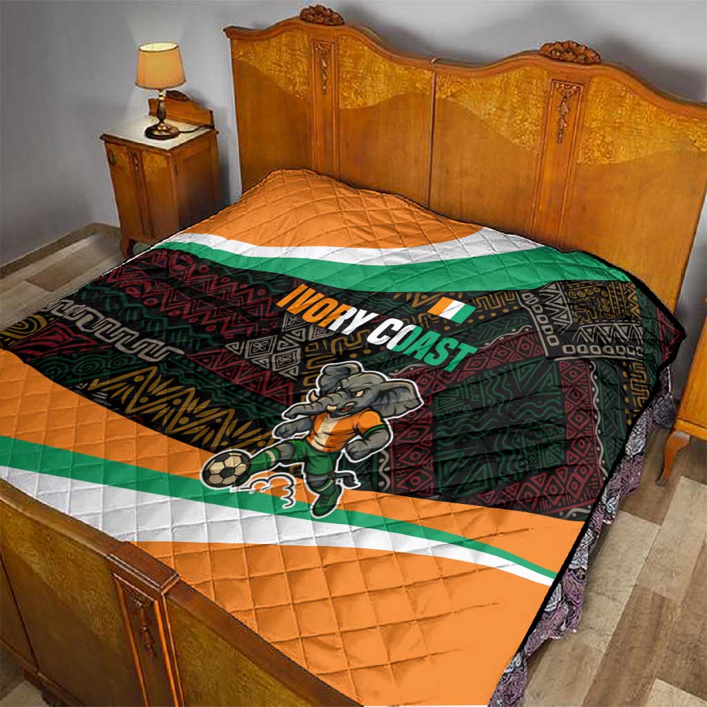 Ivory Coast Elephants Football Quilt Soccer with Tribal Pattern TS04