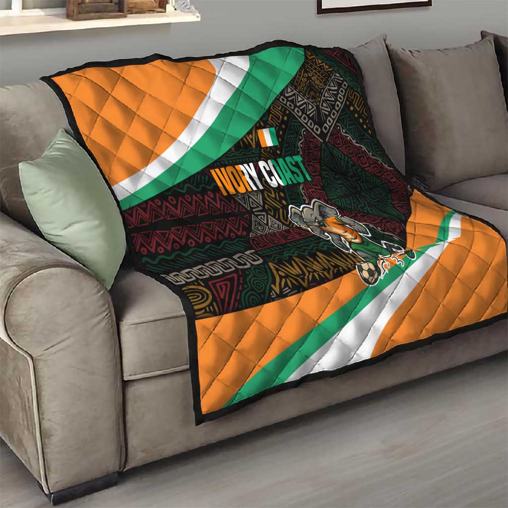 Ivory Coast Elephants Football Quilt Soccer with Tribal Pattern TS04