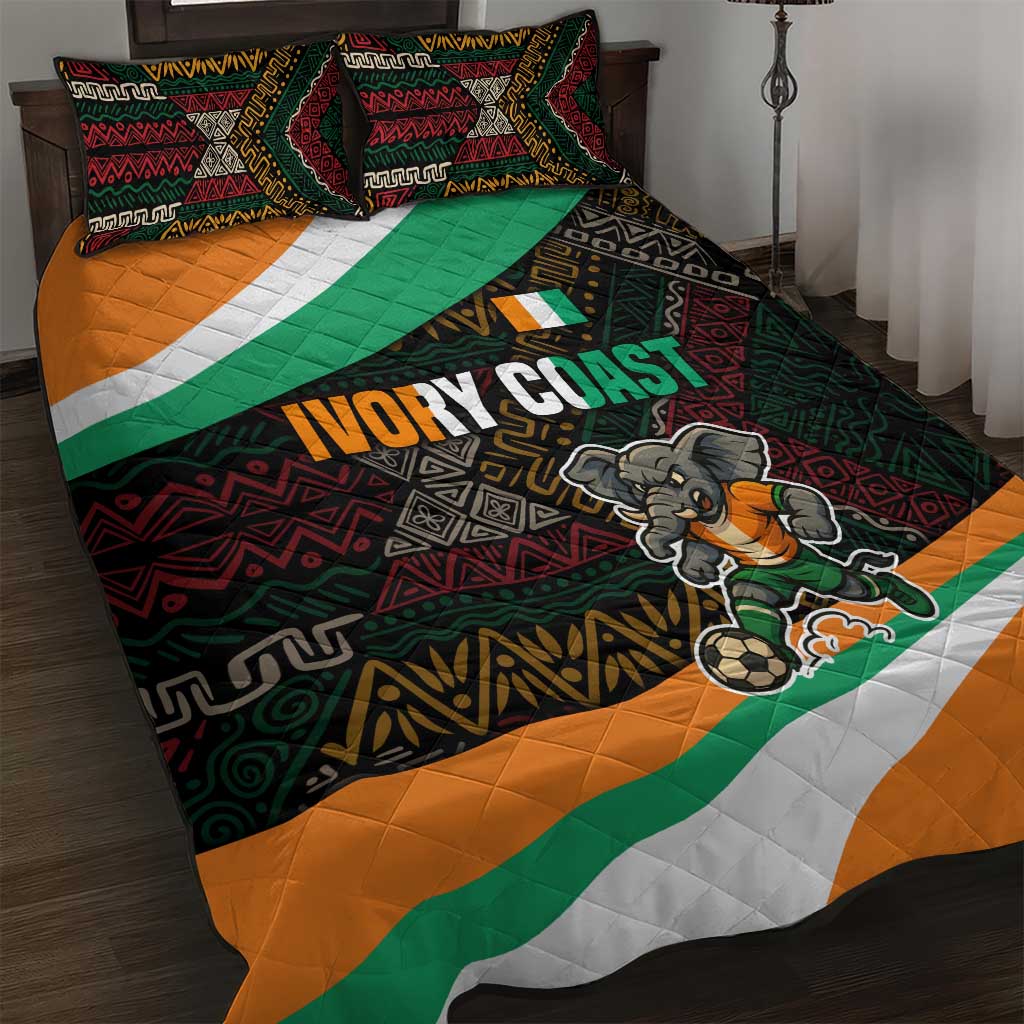 Ivory Coast Elephants Football Quilt Bed Set Soccer with Tribal Pattern TS04