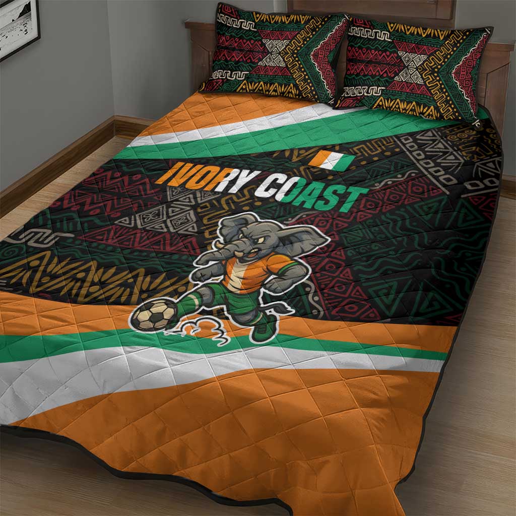Ivory Coast Elephants Football Quilt Bed Set Soccer with Tribal Pattern TS04