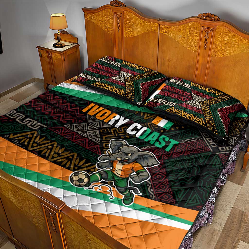 Ivory Coast Elephants Football Quilt Bed Set Soccer with Tribal Pattern TS04