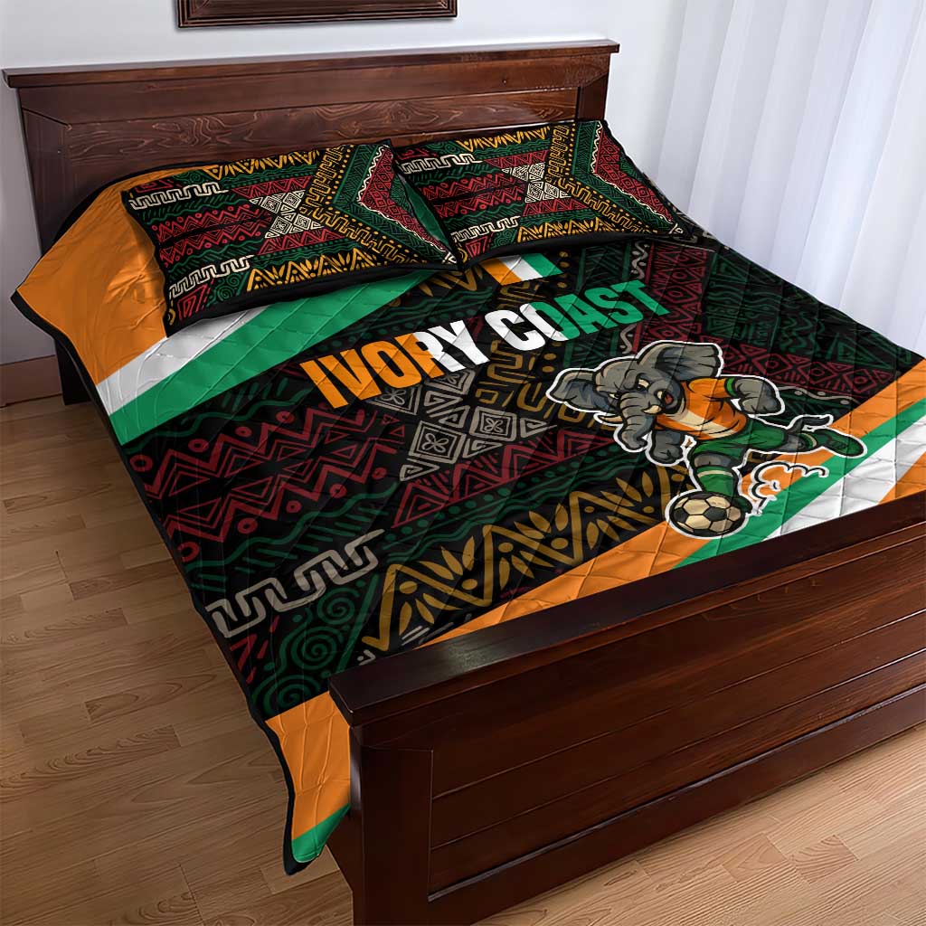 Ivory Coast Elephants Football Quilt Bed Set Soccer with Tribal Pattern TS04