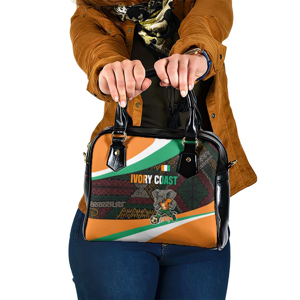 Ivory Coast Shoulder Handbag with Soccer Elephant and Tribal Pattern Design TS04