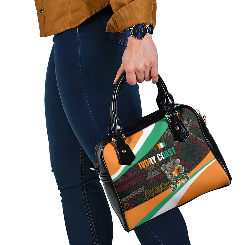 Ivory Coast Shoulder Handbag with Soccer Elephant and Tribal Pattern Design TS04