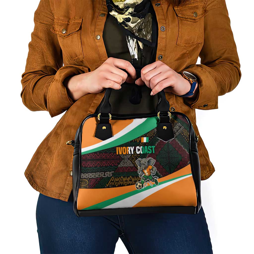 Ivory Coast Shoulder Handbag with Soccer Elephant and Tribal Pattern Design TS04