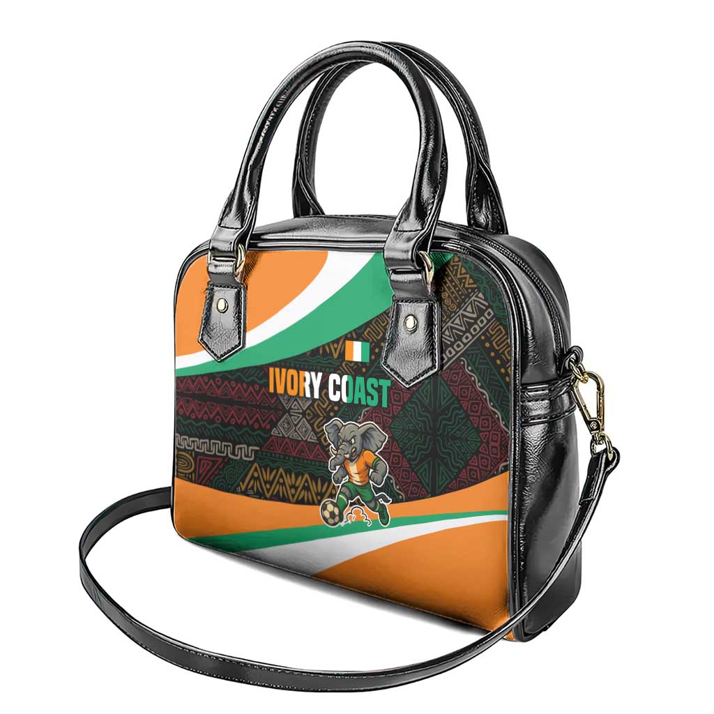 Ivory Coast Shoulder Handbag with Soccer Elephant and Tribal Pattern Design TS04