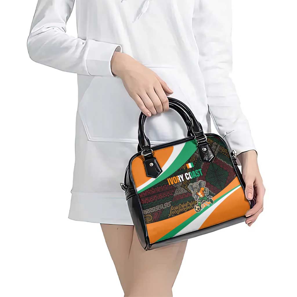 Ivory Coast Shoulder Handbag with Soccer Elephant and Tribal Pattern Design TS04