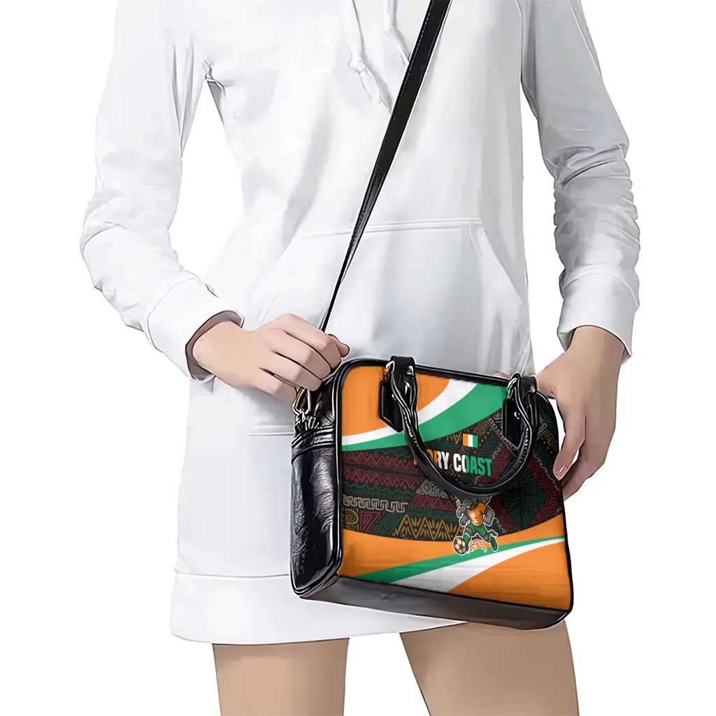 Ivory Coast Shoulder Handbag with Soccer Elephant and Tribal Pattern Design TS04