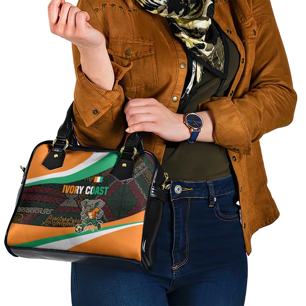 Ivory Coast Shoulder Handbag with Soccer Elephant and Tribal Pattern Design TS04
