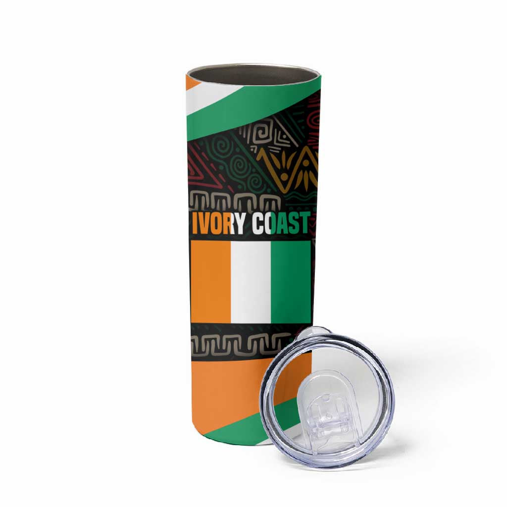 Ivory Coast Elephants Football Skinny Tumbler Soccer with Tribal Pattern TS04