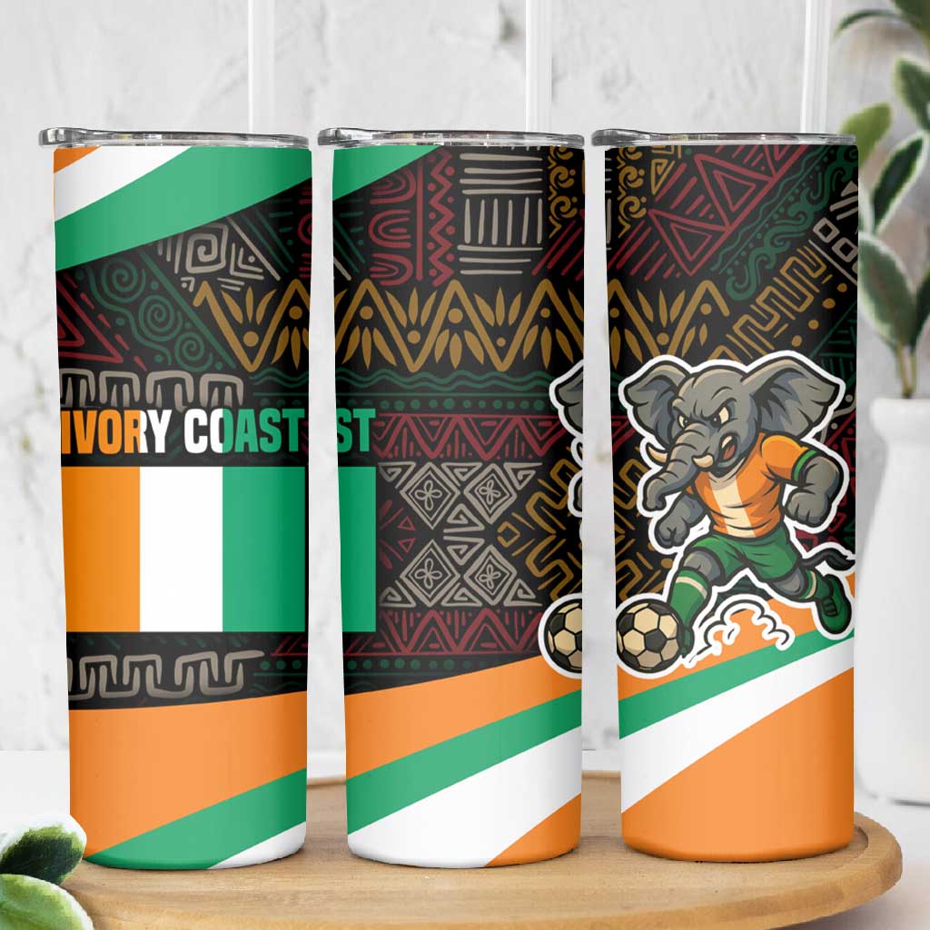 Ivory Coast Elephants Football Skinny Tumbler Soccer with Tribal Pattern TS04