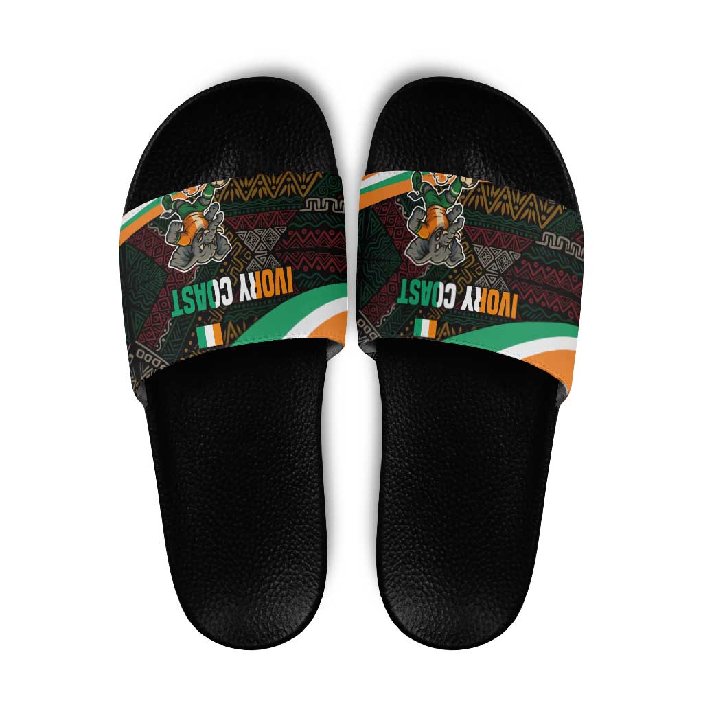 Ivory Coast Slide Sandals with Soccer Elephant and Tribal Pattern Design TS04