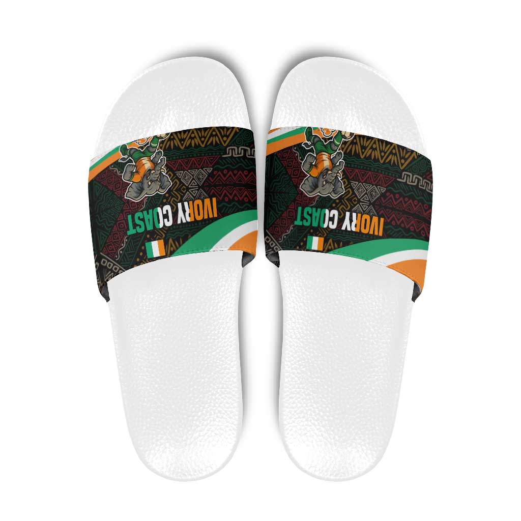 Ivory Coast Slide Sandals with Soccer Elephant and Tribal Pattern Design TS04