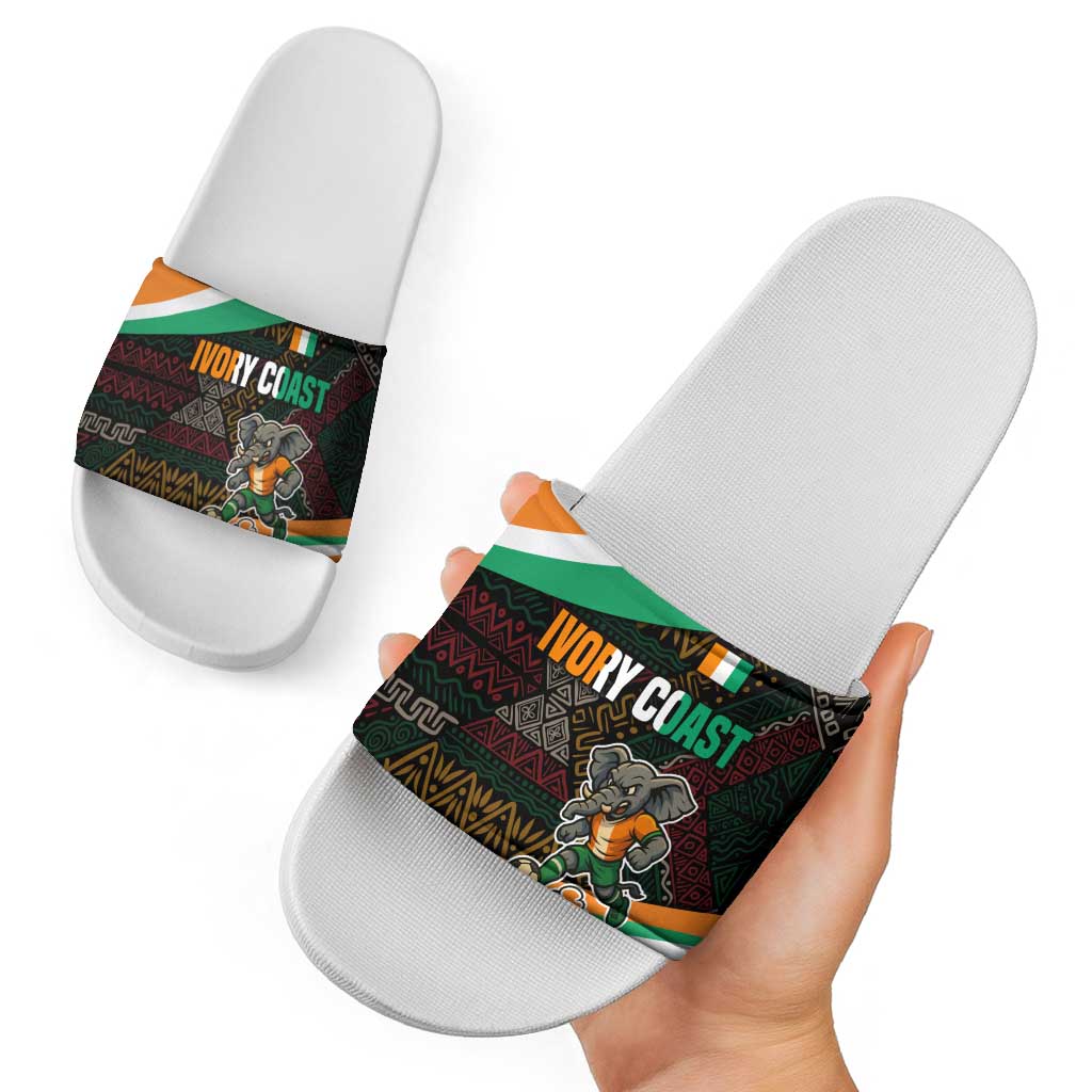 Ivory Coast Slide Sandals with Soccer Elephant and Tribal Pattern Design TS04