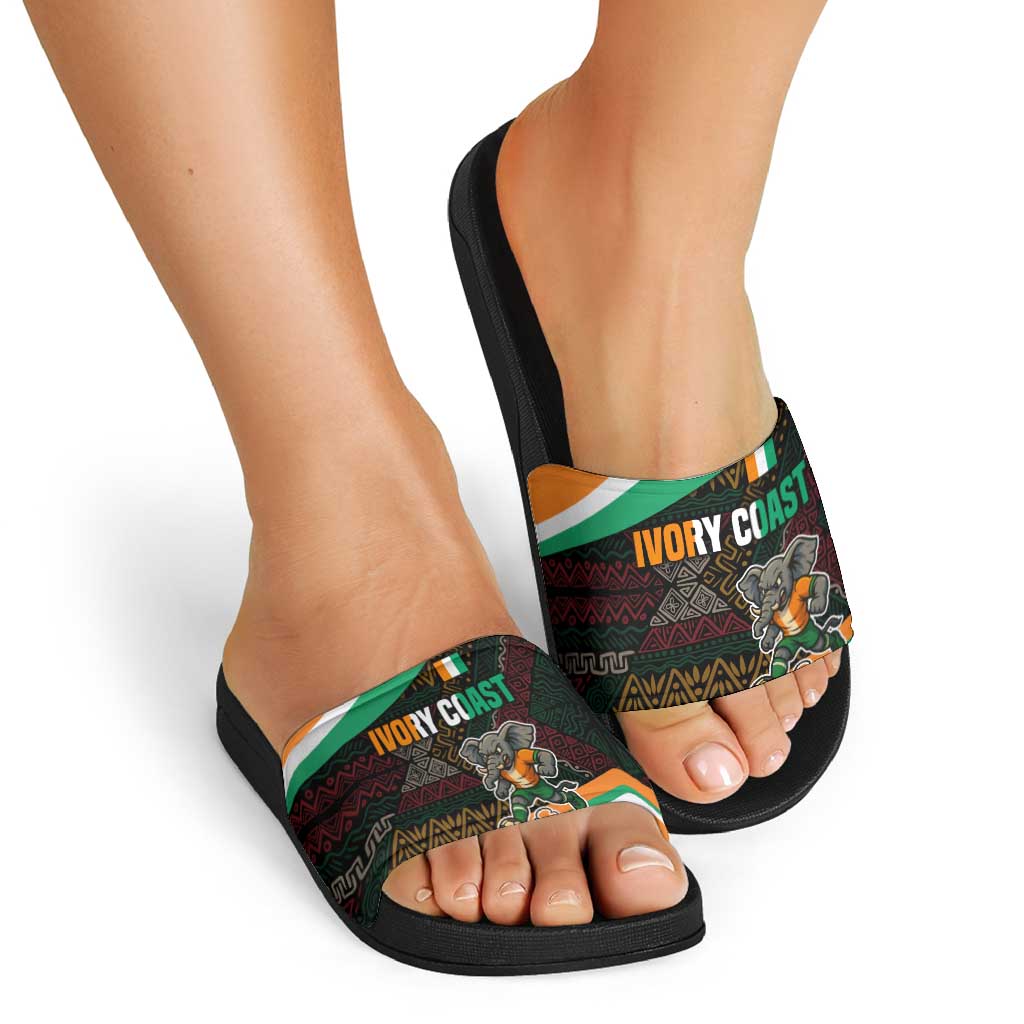 Ivory Coast Slide Sandals with Soccer Elephant and Tribal Pattern Design TS04