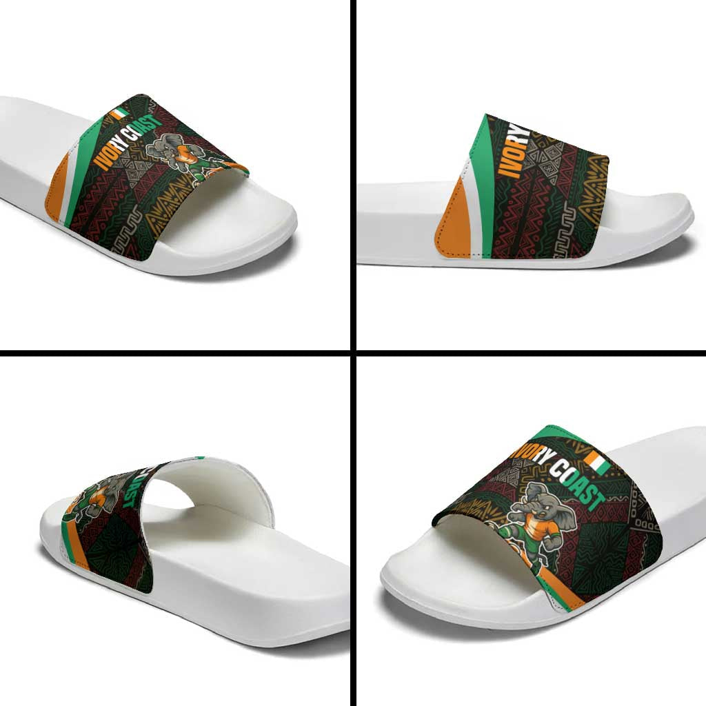 Ivory Coast Slide Sandals with Soccer Elephant and Tribal Pattern Design TS04
