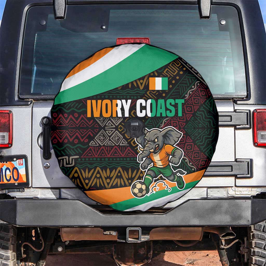 Ivory Coast Spare Tire Cover with Soccer Elephant and Tribal Pattern Design TS04