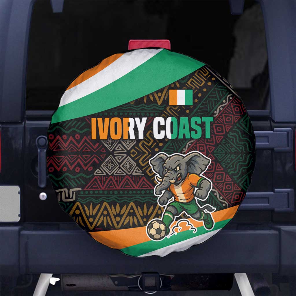 Ivory Coast Spare Tire Cover with Soccer Elephant and Tribal Pattern Design TS04