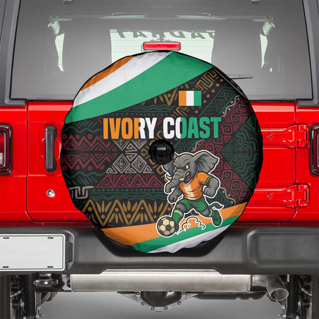 Ivory Coast Spare Tire Cover with Soccer Elephant and Tribal Pattern Design TS04